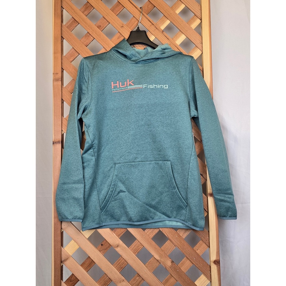 Huk Coldfront+ Graphic Hoodie Youth XL Teal Fishing Performance - NEW